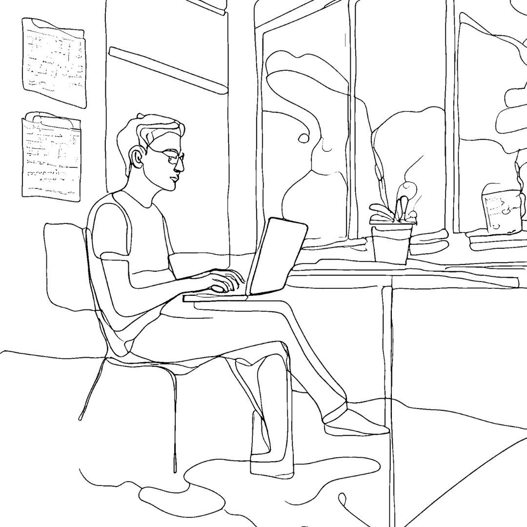 Raúl programando en su escritorio